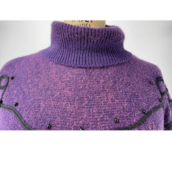 Jason Maxwell Vintage Purple Tassel Turtle Neck Knit Sweater M - Picture 3 of 9